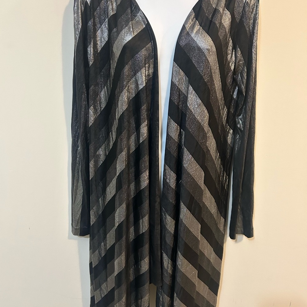 Black and Silver Striped Long Cardigan